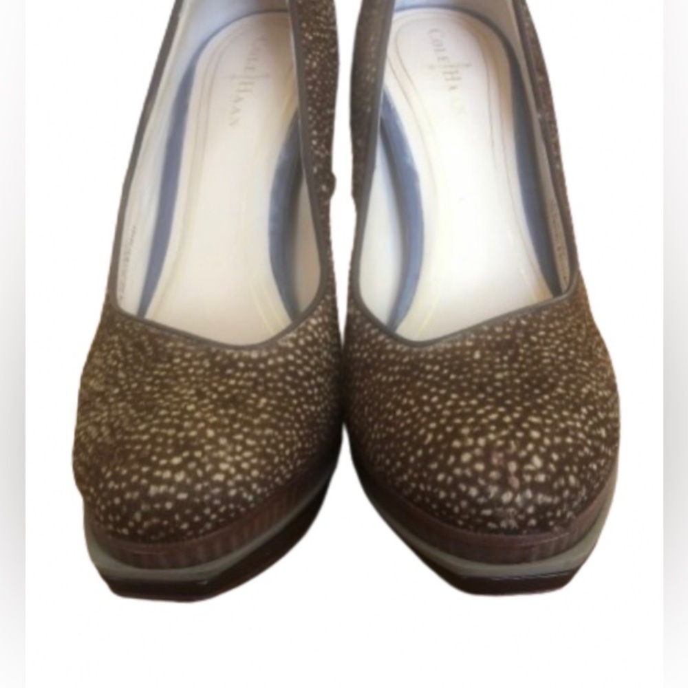 Cole Haan leoprd prnt pony hair dble platform 4.5” patent heels SZ 6.5 Mobwife - Picture 6 of 10
